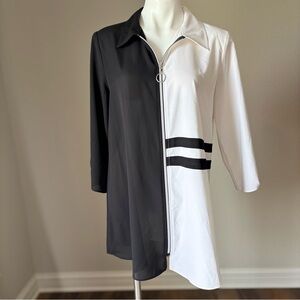 Joseph Ribkoff Color Block Black White Flowy Zipper Front Tunic Womens Size 8
